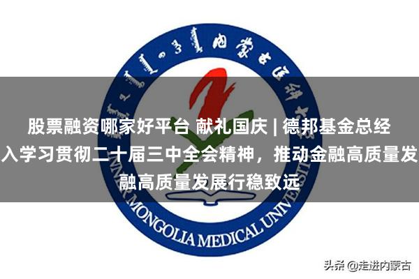 股票融资哪家好平台 献礼国庆 | 德邦基金总经理张騄：深入学习贯彻二十届三中全会精神，推动金融高质量发展行稳致远